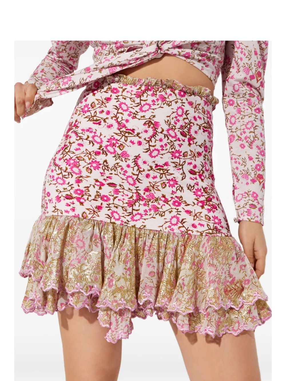 $400 Hemant & Nandita Skirt Hera floral-print mini skirt SIZE LARGE